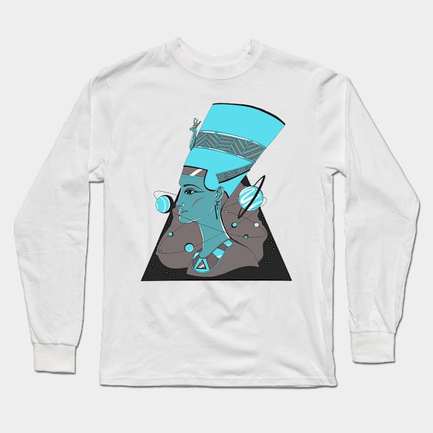 Blue Grey Nefertiti and The Stars Long Sleeve T-Shirt by kenallouis